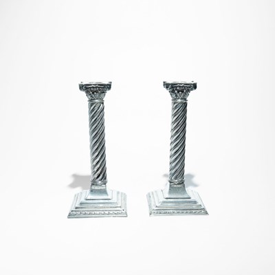 Lot 108 - Pair of Silver Candlesticks designed in the classical Corinthian column style