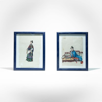Lot 146 - Pair of Chinese pith paper paintings, Luohan Chuang and Court Woman