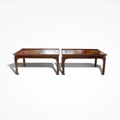 Lot 119 - A Pair of Chinese Red Lacquer Wooden Chinoisserie Low Tables