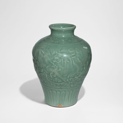 Lot 166 - A rare celadon-glazed 'Dragon' meiping vase