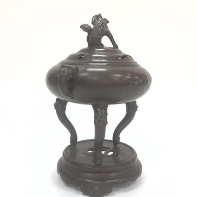 Lot 110 - An Inlaid Bronze Incense Burner And Stand