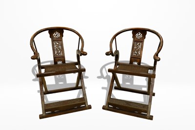 Lot 115 - A Rare Pair of Chinese Folding Horseshoe-Back Armchairs (Jiaoyi)