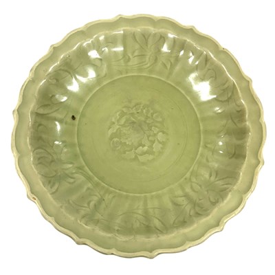 Lot 165 - A large Longquan celadon "lotus" dish