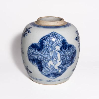 Lot 84 - A BLUE AND WHITE 'BOYS' GINGER JAR