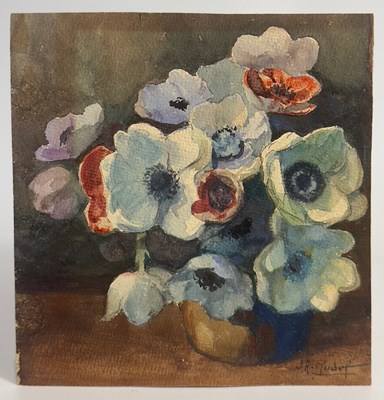 Lot 26 - A floral still life with anémones in a ceramic vase