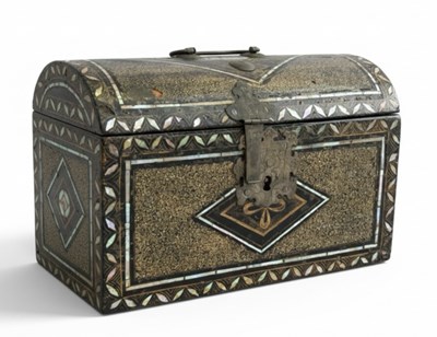 Lot 49 - Namban lacquer chest with maki-e, mother of pearl and ray skin denticles