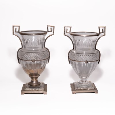 Lot 42 - A Pair of cut crystal jars with silver mounts, attributed to or produced by Baccarat
