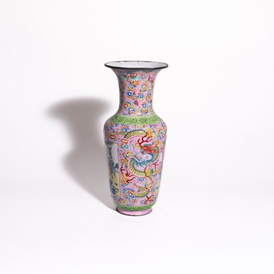 Lot 57 - A Canton Enamel 'Dragon' Vase