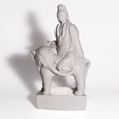 Lot 82 - A Rare 'Blanc de Chine' Figure of a Bodhisattva on an Elephant