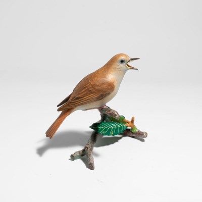 Lot 1 - A Vista Alegre Polychrome Porcelain Figure of a Nightingale